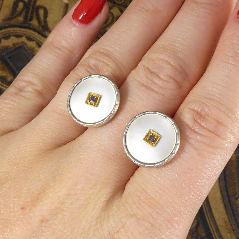 Antique Edwardian Mother of Pearl & Sapphire Cufflinks