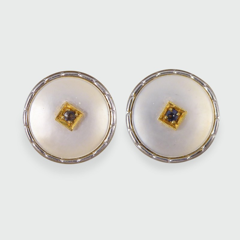 Antique Edwardian Mother of Pearl & Sapphire Cufflinks