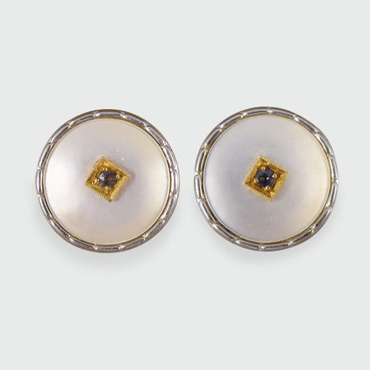 Antique Edwardian Mother of Pearl & Sapphire Cufflinks
