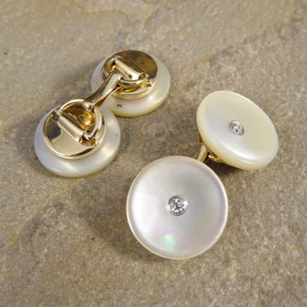 Vintage Diamond Set Mother of Pearl Cufflinks