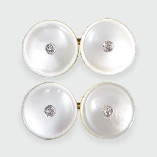 Vintage Diamond Set Mother of Pearl Cufflinks