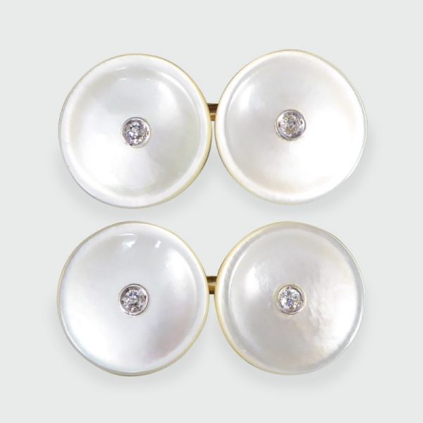 Vintage Diamond Set Mother of Pearl Cufflinks
