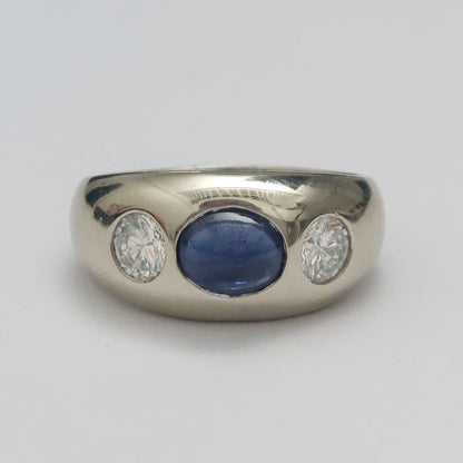 Cabochon Sapphire and Diamond Three Stone Ring