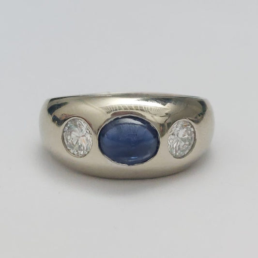 Cabochon Sapphire and Diamond Three Stone Ring