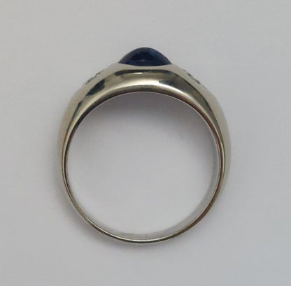Cabochon Sapphire and Diamond Three Stone Ring