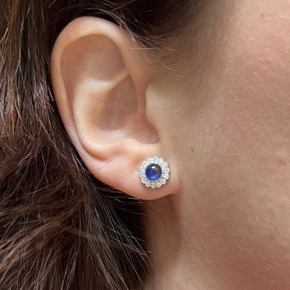 Cabochon Sapphire and Diamond Cluster Earrings