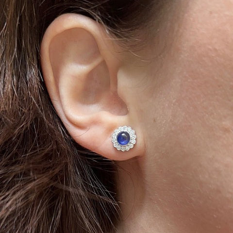 Cabochon Sapphire and Diamond Cluster Earrings