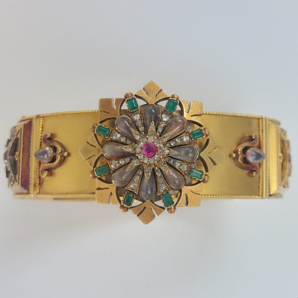 Carlo Giuliano Moonstone and Diamond Gold Bracelet Bangle