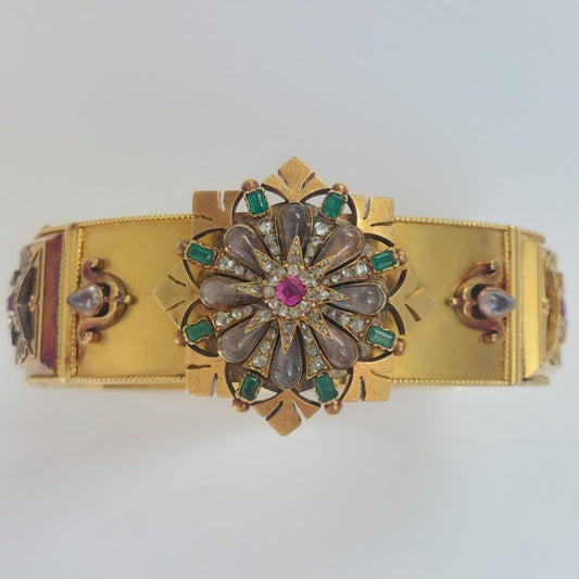 Carlo Giuliano Moonstone and Diamond Gold Bracelet Bangle