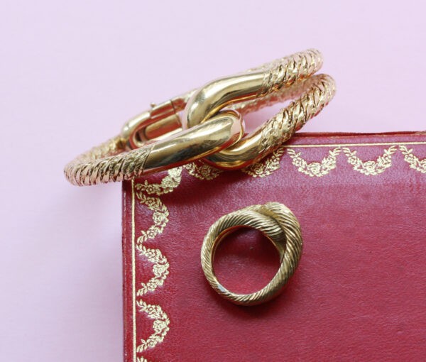 Vintage Cartier George Lenfant 18ct Gold Knot Bracelet and Ring; Cartier by George Lenfant 18ct yellow gold knot bangle and 18ct yellow gold knot ring, signed and numbered