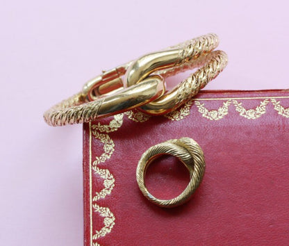 Vintage Cartier George Lenfant 18ct Gold Knot Bracelet and Ring; Cartier by George Lenfant 18ct yellow gold knot bangle and 18ct yellow gold knot ring, signed and numbered