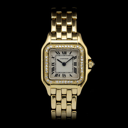 Ladies Cartier Panthere 866919 Ladies 18ct Yellow Gold Quartz Watch with Factory Diamonds, 22mm case with factory diamond bezel and solid gold bracelet strap