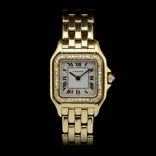 Ladies Cartier Panthere 866919 Ladies 18ct Yellow Gold Quartz Watch with Factory Diamonds, 22mm case with factory diamond bezel and solid gold bracelet strap