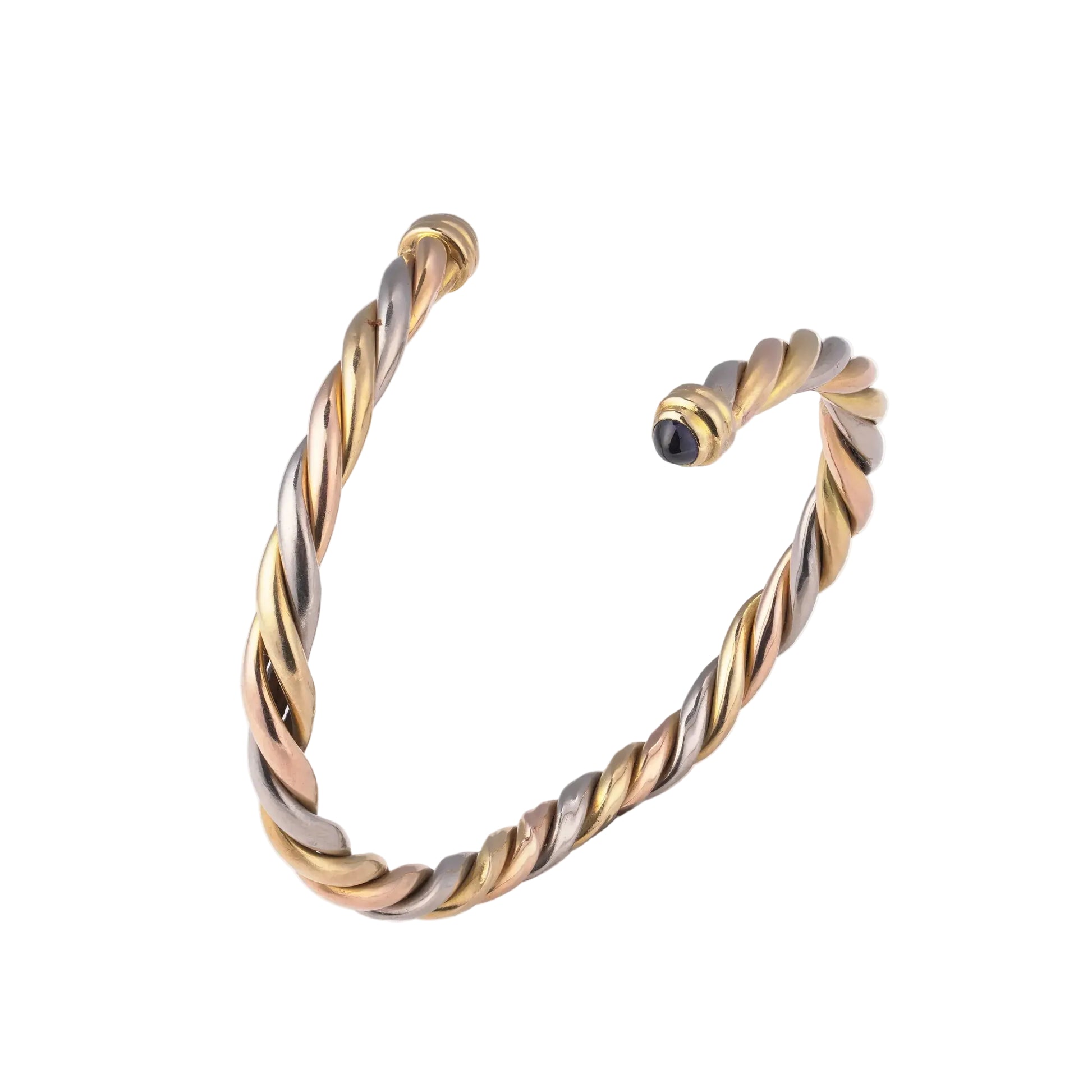 Cartier Trinity 18KT Gold Bangle with Cabochon Sapphires, Circa 1970s