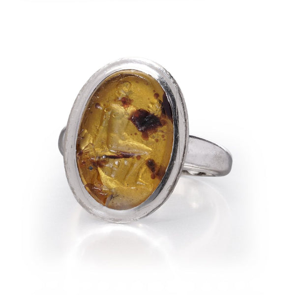 Cartier 18 Carat White Gold Amber Intaglio Ring