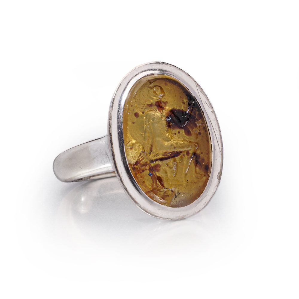 Cartier 18 Carat White Gold Amber Intaglio Ring