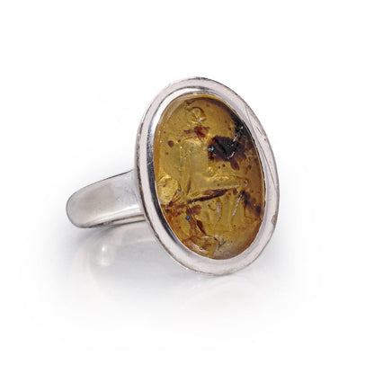 Cartier 18 Carat White Gold Amber Intaglio Ring