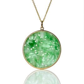 Vintage Carved Jadeite Jade Gold Pendant