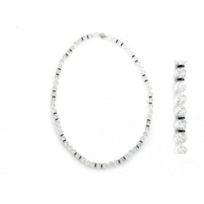 Carved Rock Crystal and Black Onyx Bead Necklace with Diamond Clasp