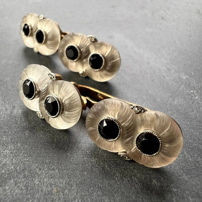 Carved Rock Crystal and Black Onyx Cufflinks