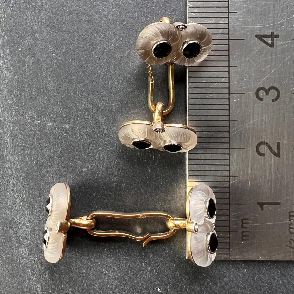 French Carved Rock Crystal and Black Onyx Cufflinks