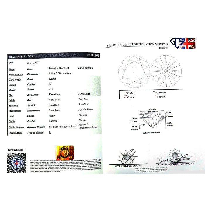 1.55ct Diamond Solitaire Engagement Ring in Platinum with Certificate