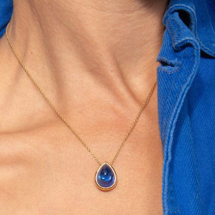 Certified 10.33ct Pear Cabochon Sri Lanka Sapphire Pendant Necklace