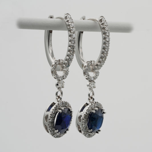 Certified 3.98ct Burma Sapphire and Diamond Day and Night Earrings