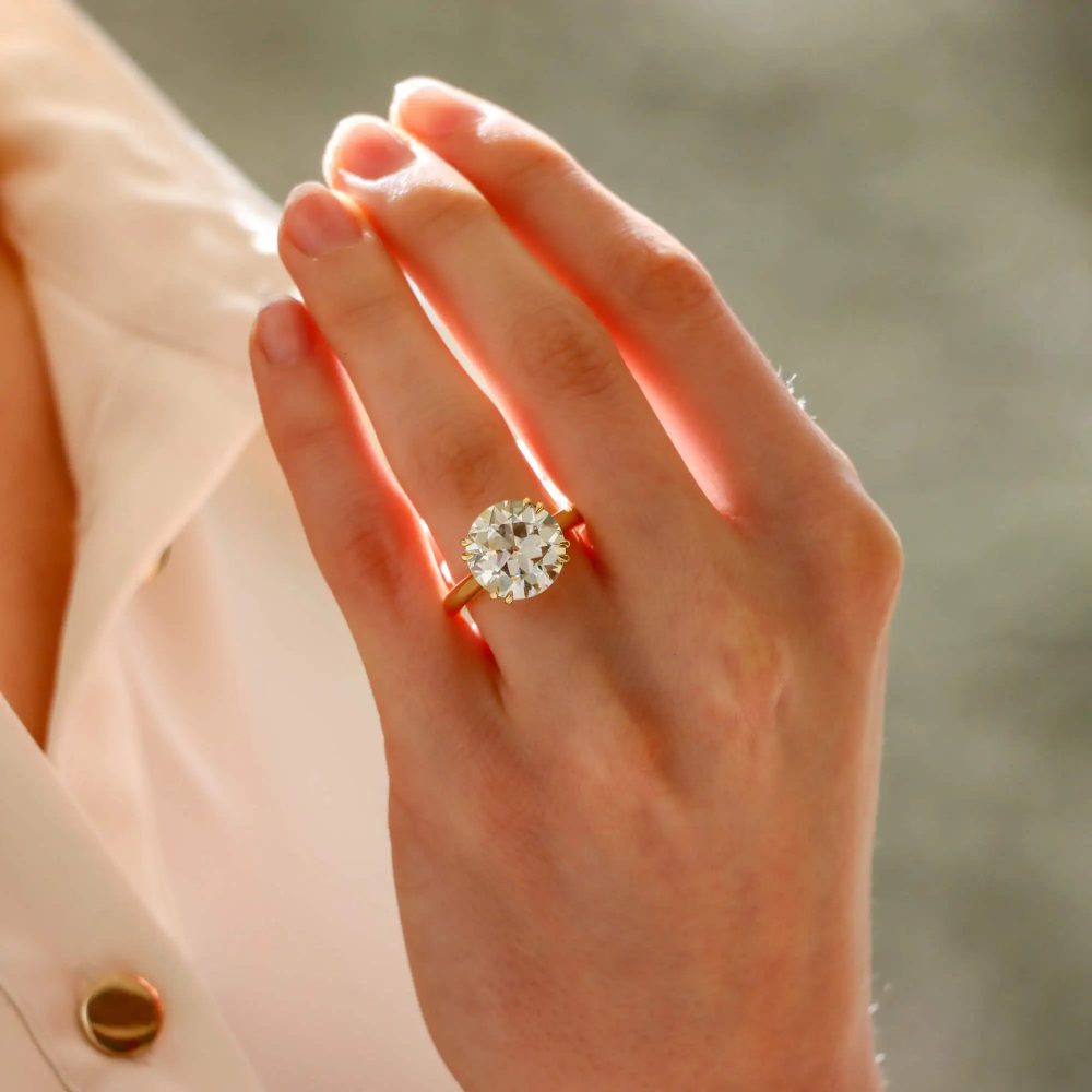 Certified 7.01ct Old Cut Diamond Solitaire Ring