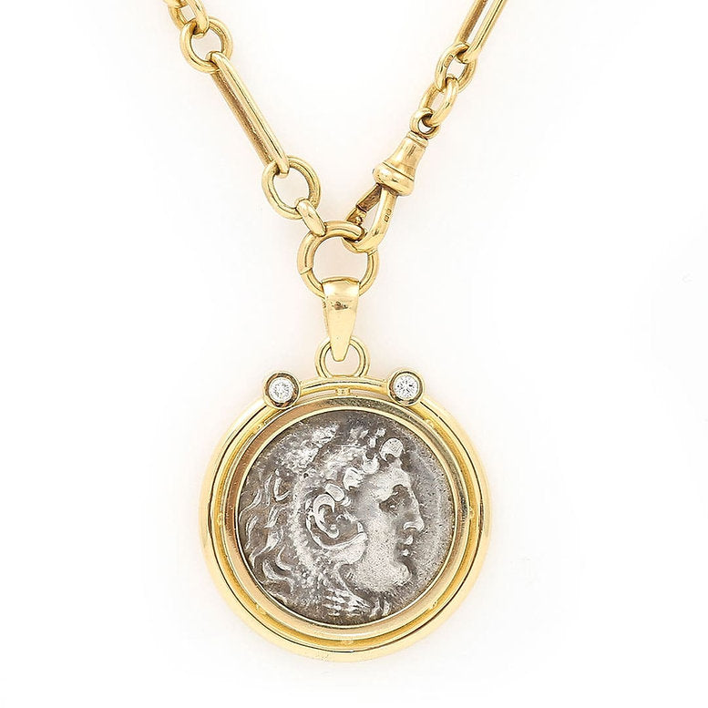 Certified Original Alexander The Great Coin Pendant with Diamonds