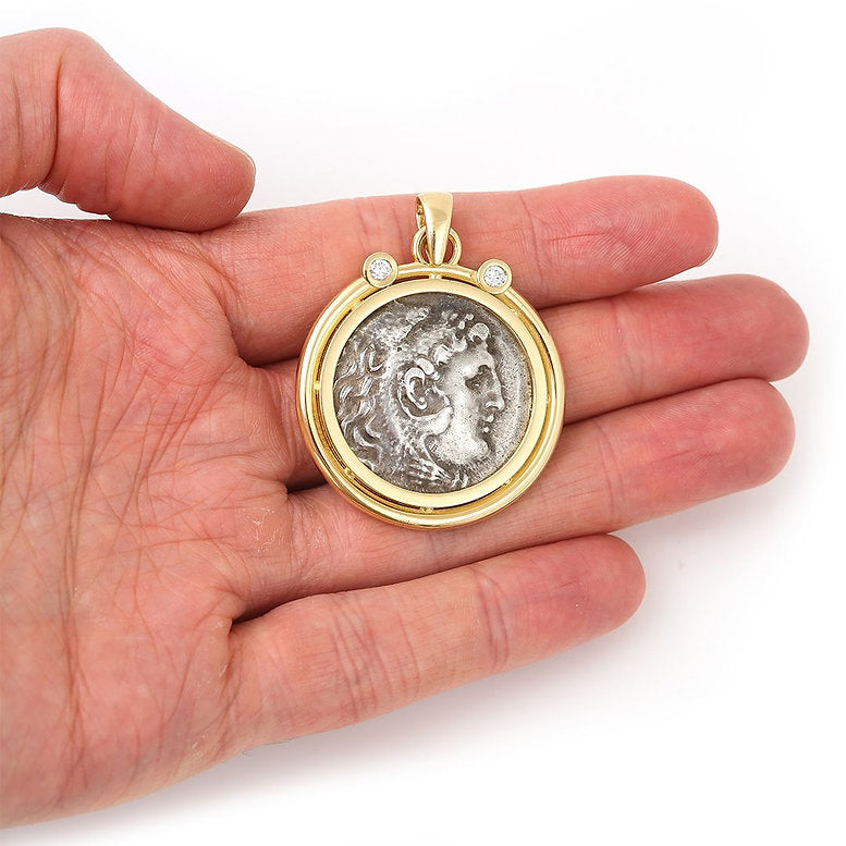 Certified Original Alexander III The Great Coin Pendant with Diamonds