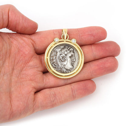 Certified Original Alexander III The Great Coin Pendant with Diamonds