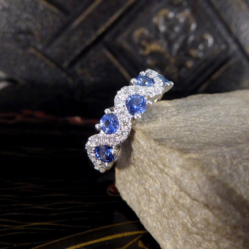 Ceylon Sapphire and Diamond Lazy River Band Ring