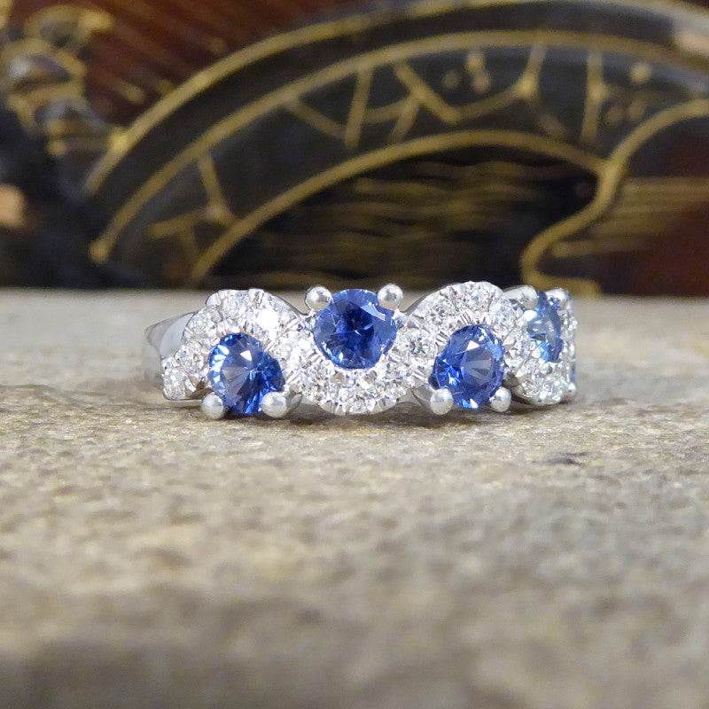 Ceylon Sapphire and Diamond Lazy River Band Ring
