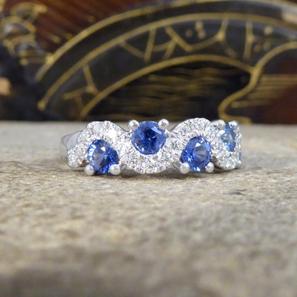 Ceylon Sapphire and Diamond Lazy River Band Ring