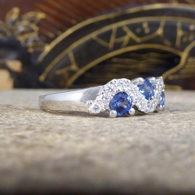 Ceylon Sapphire and Diamond Lazy River Band Ring