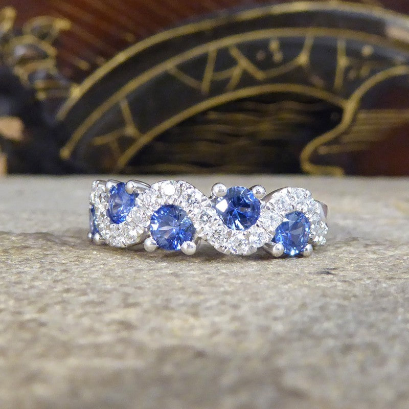 Ceylon Sapphire and Diamond Lazy River Band Ring