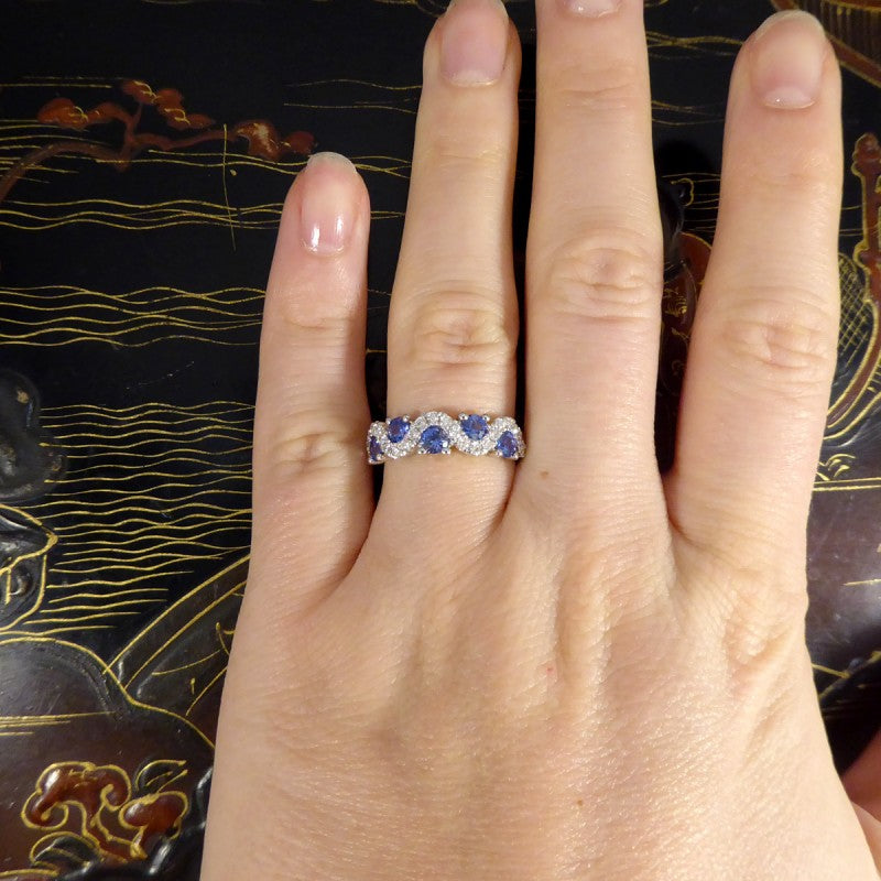 Ceylon Sapphire and Diamond Lazy River Band Ring