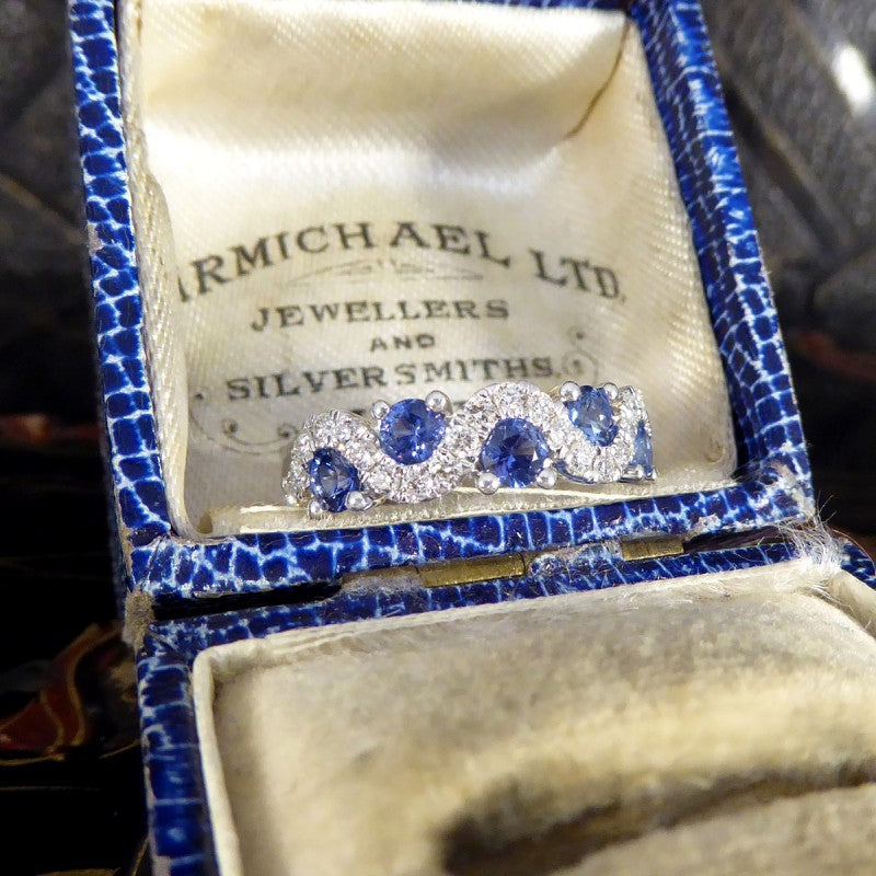 Ceylon Sapphire and Diamond Lazy River Band Ring