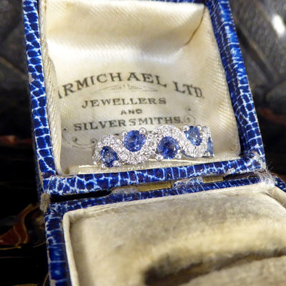 Ceylon Sapphire and Diamond Lazy River Band Ring