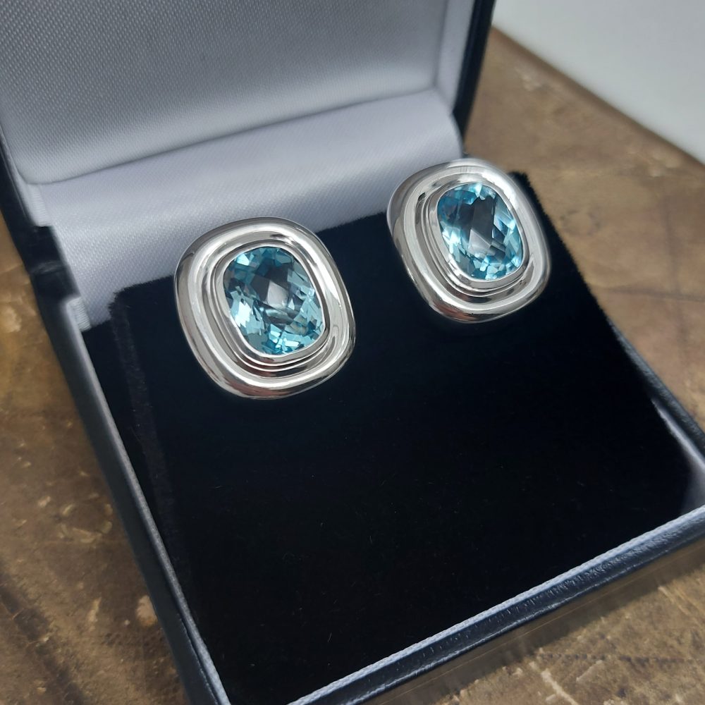 Chequerboard 7cts Aquamarine Vintage Clip Earrrings