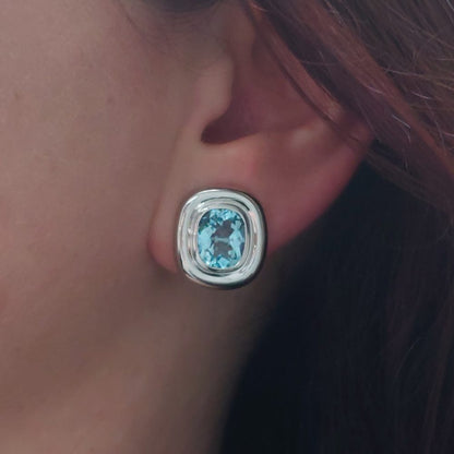 Chequerboard 7cts Aquamarine Vintage Clip Earrrings