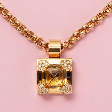Chopard Cushion Cut Citrine Diamond Heart Gold Pendant Necklace