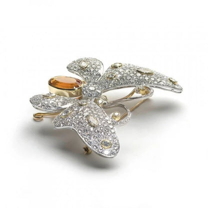 Citrine and Diamond En Tremblant Butterfly Brooch