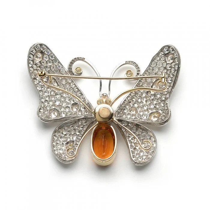 Citrine and Diamond En Tremblant Butterfly Brooch