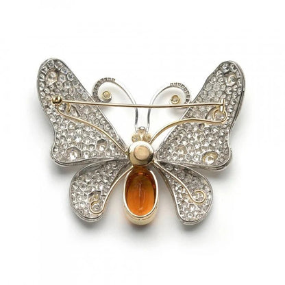 Citrine and Diamond En Tremblant Butterfly Brooch