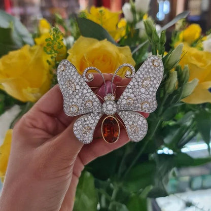 Citrine and Diamond En Tremblant Butterfly Brooch