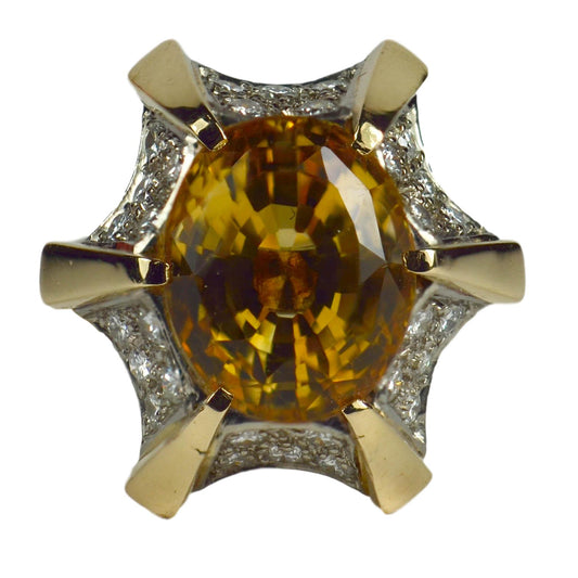16ct Citrine and Diamond Oval Cocktail Ring in 18ct Gold