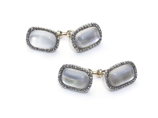 Antique Edwardian Faberge Moonstone and Diamond Cufflinks, c.1900