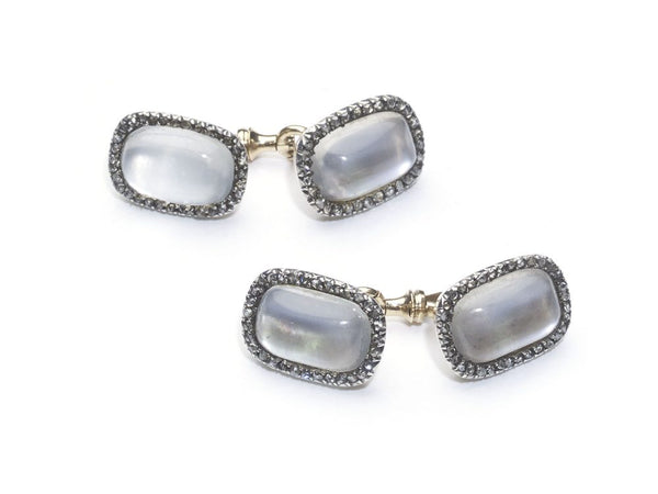 Antique Edwardian Faberge Moonstone and Diamond Cufflinks, c.1900